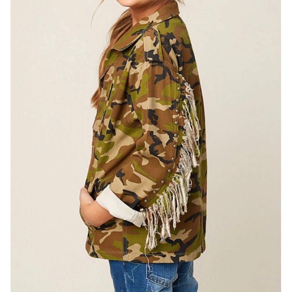 Girls Camo Fringe Jacket